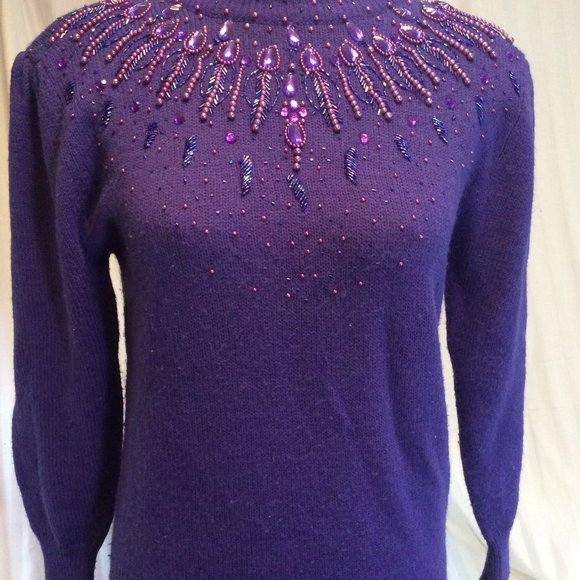 Sear's Traditional Collection Sweater Women's Sz Small 34 Purple Fairycore Beads - Picture 1 of 13
